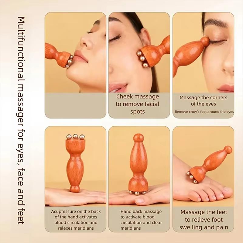 2Pcs Handheld Lotus Seedpod Beauty Professional Alloy Rosewood Facial Guasha Tool Eye Relaxation Spot Meridians Acupoint Massage