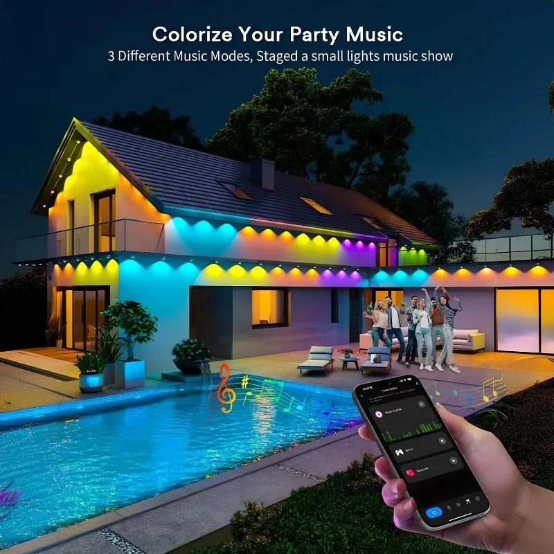 50FT/100FT/150FT/200FT/300FT Smart Permanent Outdoor Lights IP67 Waterproof Eaves Light with Alexa & Google for Halloween Decor