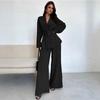 2025 Autumn/Winter European & American Fashion V-Neck Women's Elegant Long-Sleeved Wide-Leg Pants Set