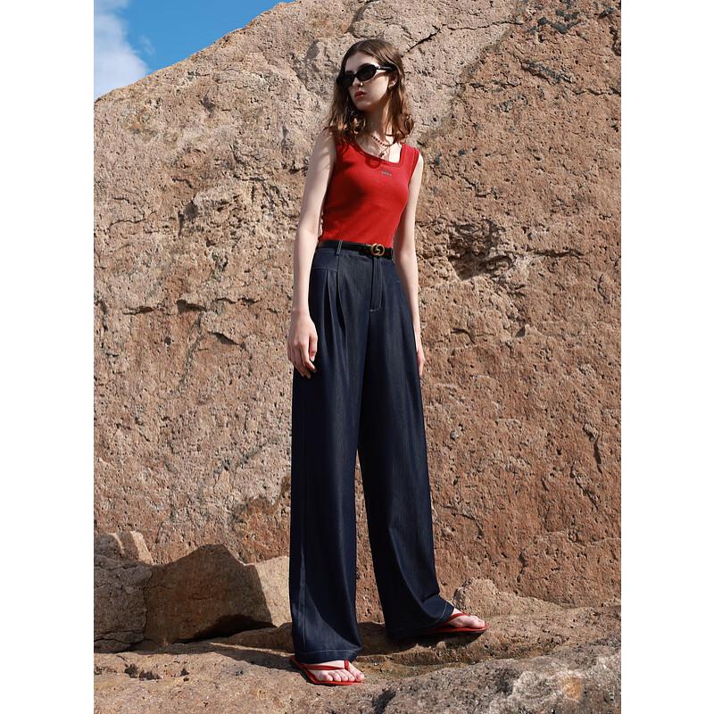 Sancai Women's Casual High-Waist Wide-Leg Trousers