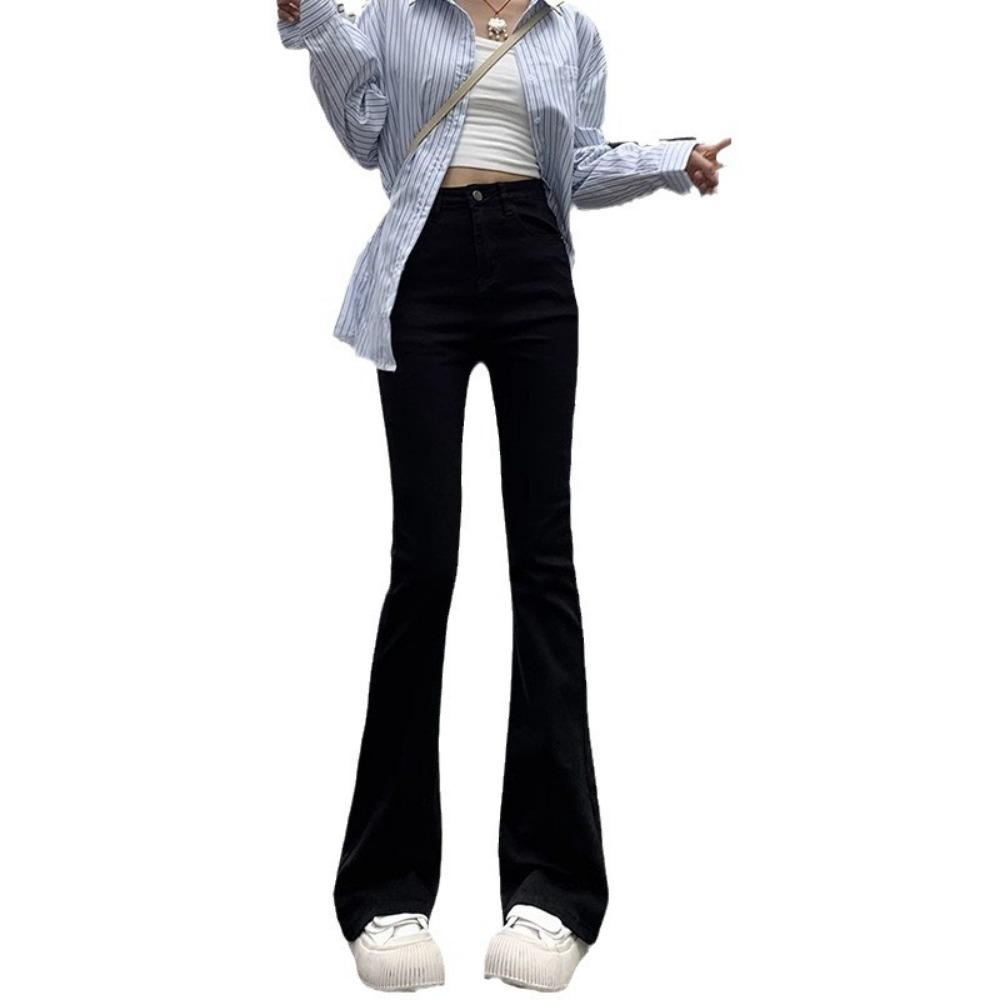 Micro-pull jeans women's spring and autumn new high-waisted and thin horseshoe pants small high-flared jeans