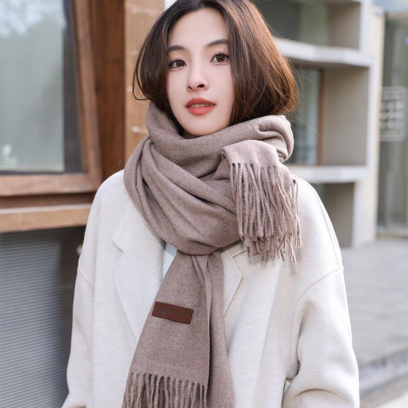 2025 Korean Style Dual-Use Winter Scarf Shawl for Women - Thick Warm Imitation Cashmere, Versatile Neck Warmer for Students.