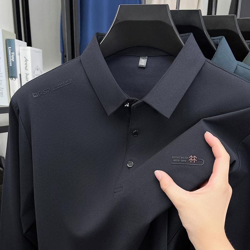 Men's Polo Shirt Lapel Long Sleeve T-Shirt Autumn Letter Print Wrinkle-Free Fashion Business Casual Menswear