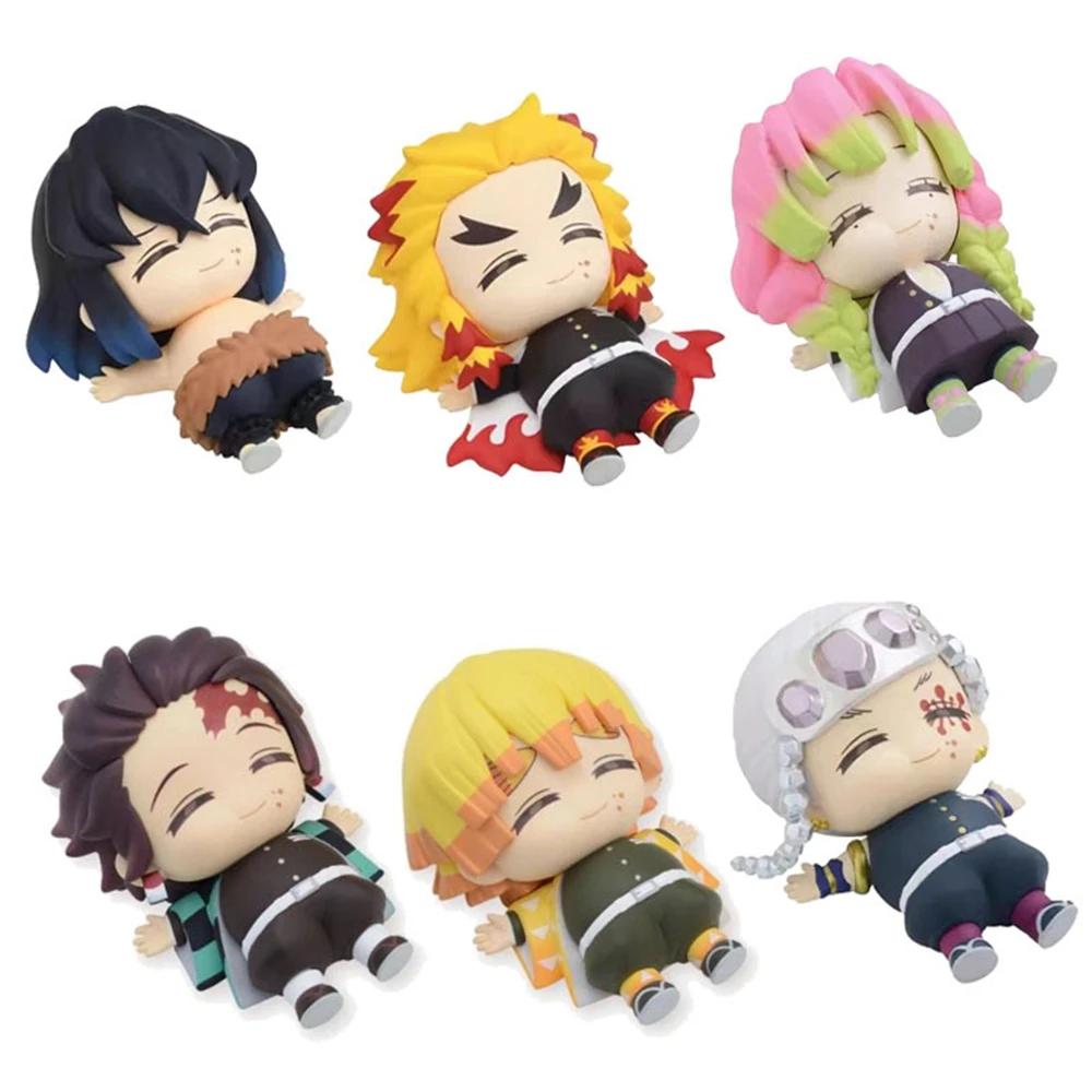 6Pcs/1Set Demon Slayer Anime Model Kamado Tanjirou Agatsuma Zenitsu Inosuke Doll Playthings Kyoujurou Belly Filling Ornaments Tengen