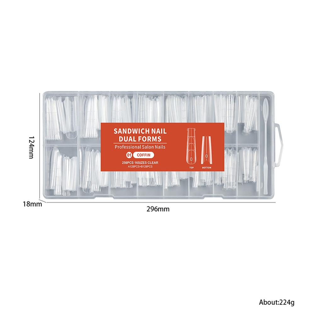 256Pieces Nail Sandwich Dual Form Nail Tips Quickly Building Gel Form Nail System Full Cover Tips Nail Extension Form