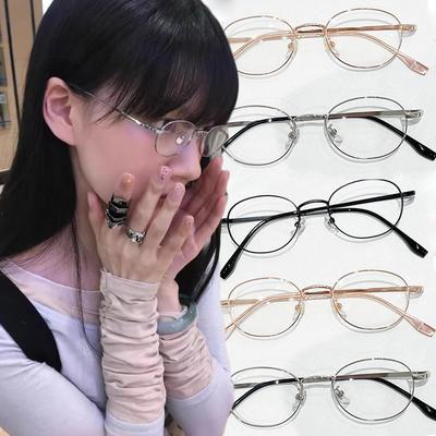 Y2K Retro Small Oval Glasses Frame for Women Lovely Ins No Makeup Plain Glasses Men Eyewear Cute Decorative Computer Glasses