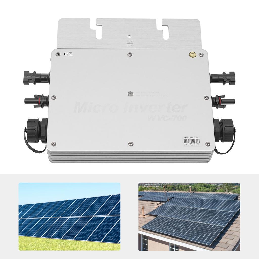 Solar Grid Tie Microinverter, 700W Output, IP65 Waterproof, Aluminum Alloy Housing, High-Efficiency Energy Conversion