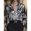 Women’s Slim-Fit Long-Sleeved Niche Zebra-Print Satin Shirt for Autumn Commuting