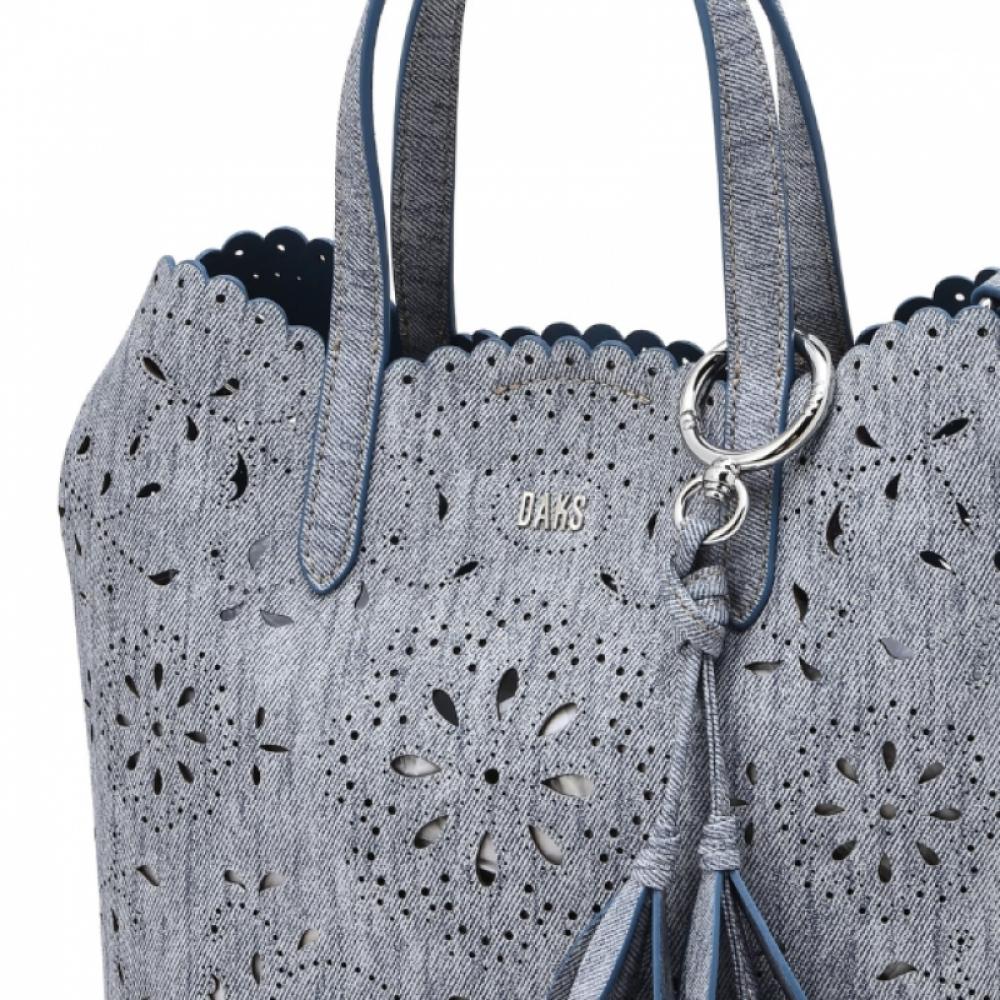 Daks Blue Cowhide Flower Punching Tote Bag S Dcba6e595b2