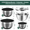 Mixing Bowls with Airtight Lids, Stainless Steel Mixing Bowl Set with 3 Metal Nesting Bowls, Colander & Grater, Non-Slip Bottoms, Size 1.5, 2.5, 5