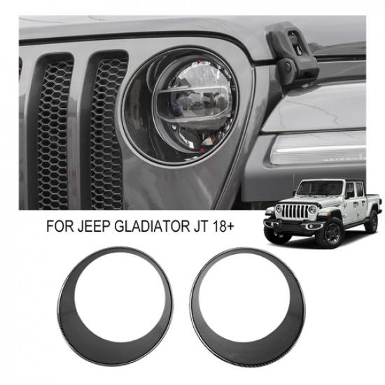 Carbon Fiber Headlight Lamp Decor Bezel Trim Cover Ring for Jeep Wrangler JL 18+