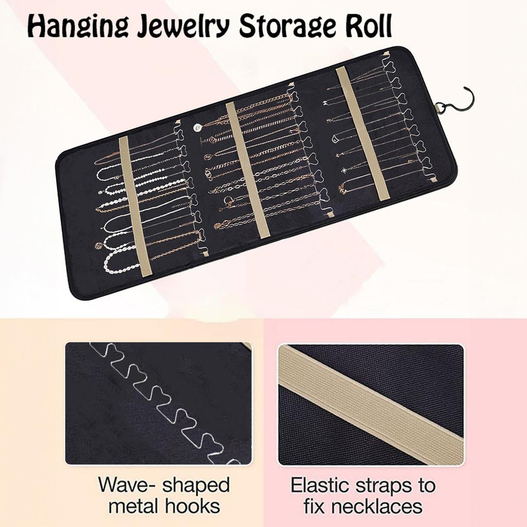 1pc Travel Portable Wall Hanging Jewelry Organizer Necklace Holder Anti-Tangle Earrings Hanger With 20 Bags Storage Roll