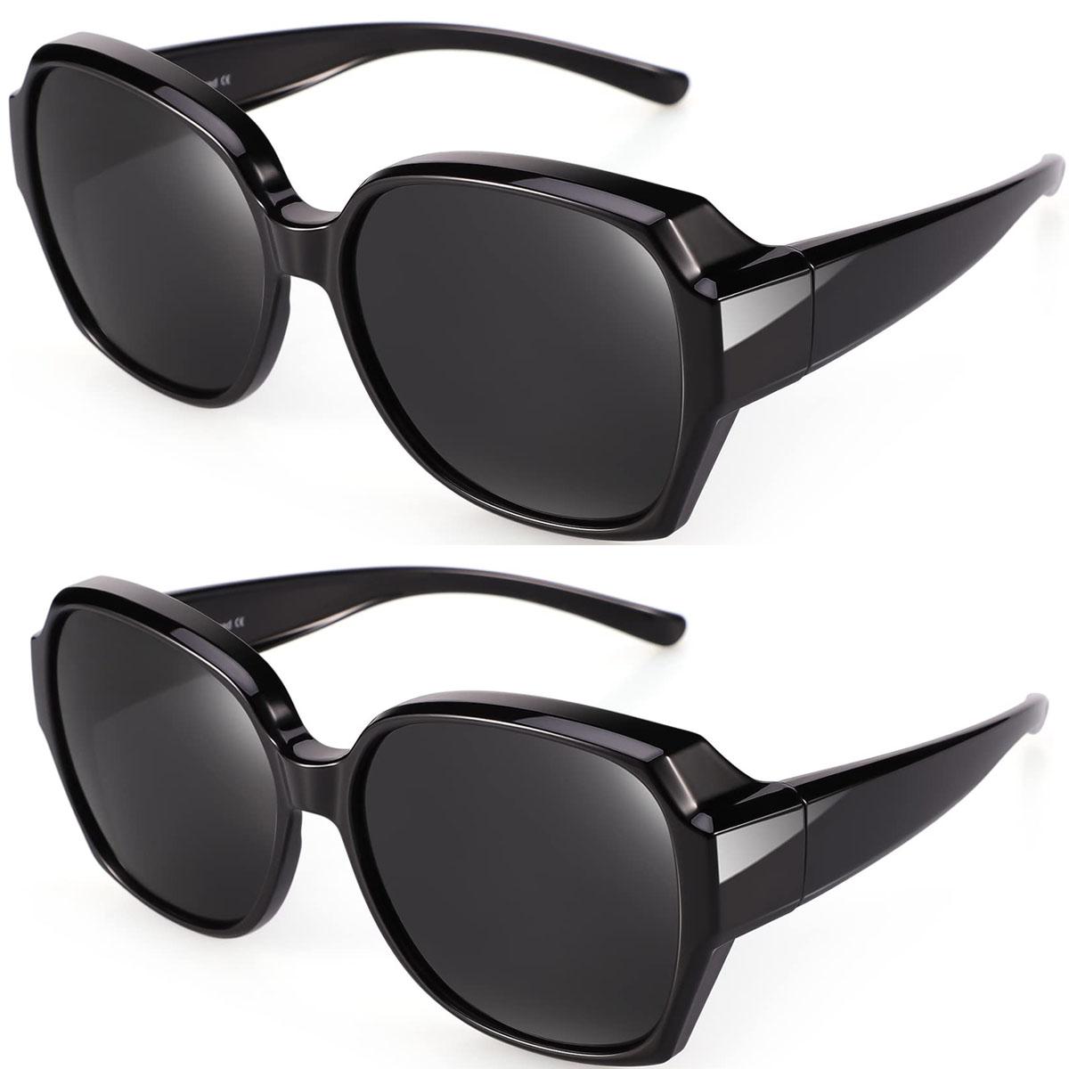 

2 Pack Oversized Fit Over Glasses Sunglasses for Women Trendy Large Square Sun Glasses for Driving Outdoor Sports 2 Pack black