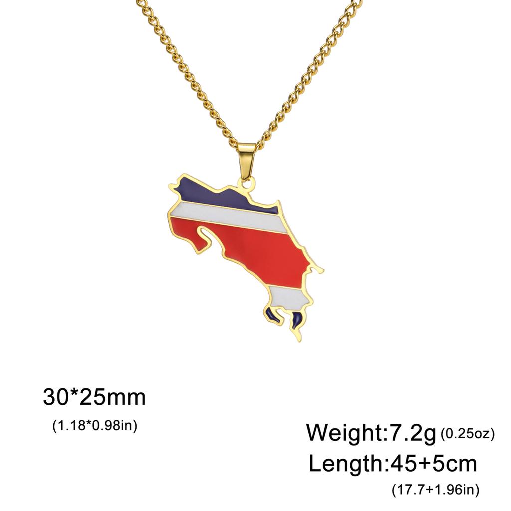 EUEAVAN Drip Oil Costa Rica Map Necklace For Women Stainless Steel Costa Rica Flag Pendant New Charm Fashion Party Jewelry Gifts
