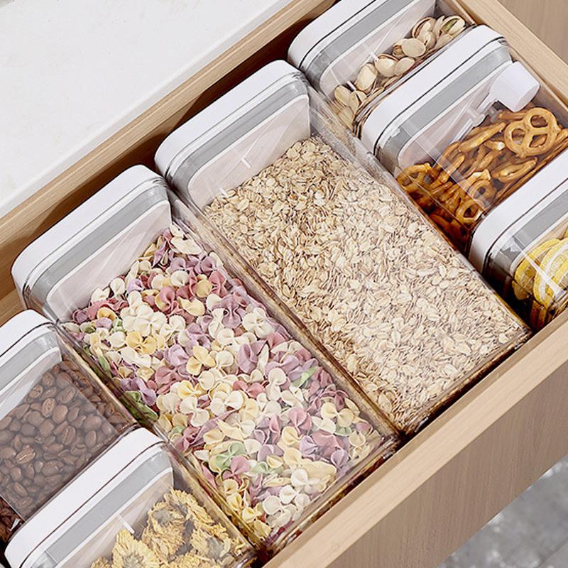 Müsli-Behälter Küche Andrückbare Luftdichte Gläser Klarer Stapelbarer Behälter für Reis Getreide Hausbäcker Vorratskammer-Organisatoren Trockenfrüchte