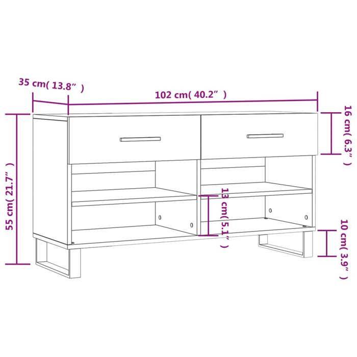 VidaXL Shoe Bench, Shoe Cabinet with 4 Shelves and Legs, Shoe Rack with 2 Drawers Living Room, Modern, 829770