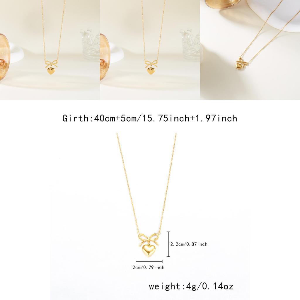 Elegant Heart Shape Pendant Necklace With Butterfly Bow Design In Stainless Steel For Daily Wear