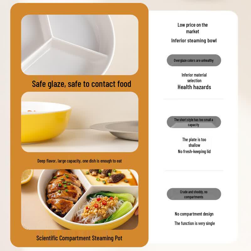 Onlycook Kids' Divided Ceramic Steaming Plate