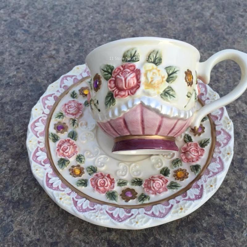 Rose European Ceramic Coffee Pot Cup and Plate Set Afternoon Camellia Tea Pot Tea Cup Wedding Gift   Tea Cup Set