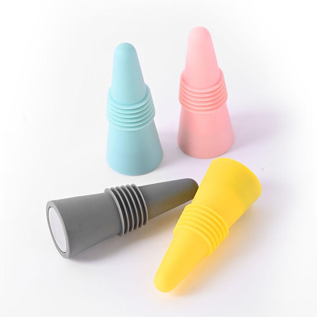 Pack Of 4 Multicolors Silicone Wine Stoppers with Metal Top Multipurpose Bottle Preservers Beverage Bottles Corks