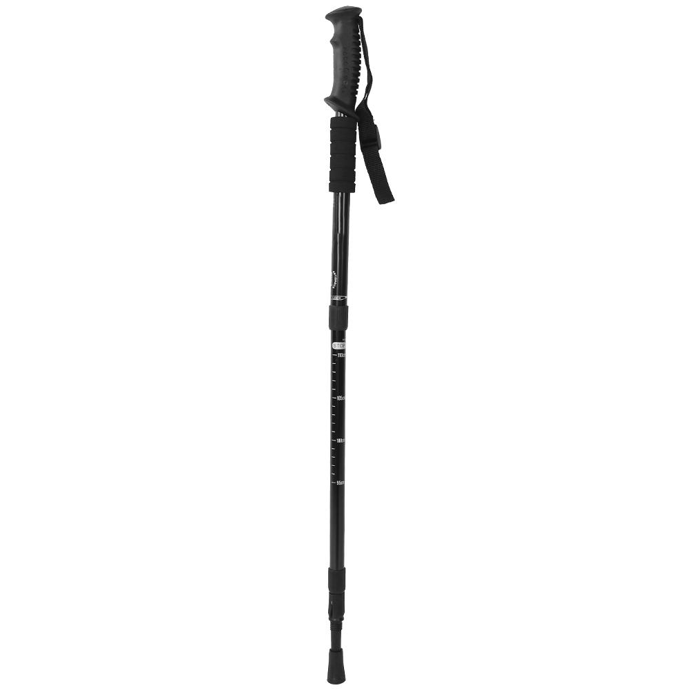 Outdoor Travel Four Section Straight Handled Trekking Pole Hiking Mountaineering Walking Stick(Black )