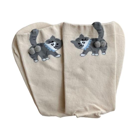 Cute Cat Socks with Balls 3D Novelty Soft Cotton Crew Socks Funny Animal Socks for Women Cats Lovers