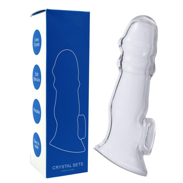 Reusable Penis Sleeves High Elastic Condoms Cock Soft Extender Enlargement Delay Ejaculation Sex Toys for Men Couple Sex Product
