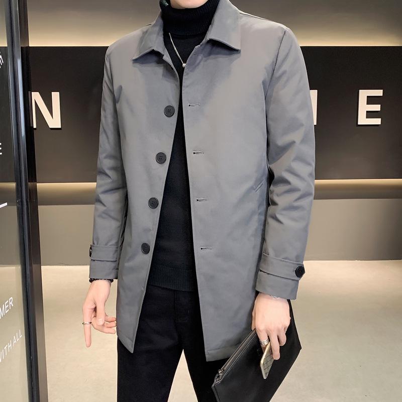 

2025 European Men s Lapel Mid-Length Down Jacket - High-Quality Business Casual Warm Outerwear 5XL сірий колір