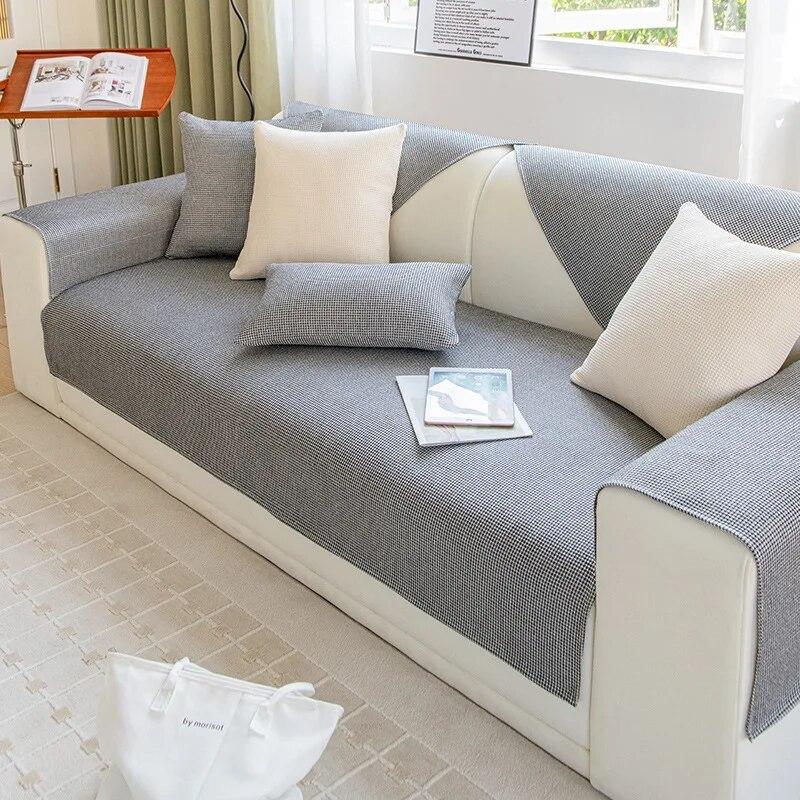 Våfflad sofföverdrag Fyra säsonger Universellt Rutigt Halkfritt Vardagsrumssofföverdrag Mode Enkelt Lätt Lyx Soffkuddsöverdrag