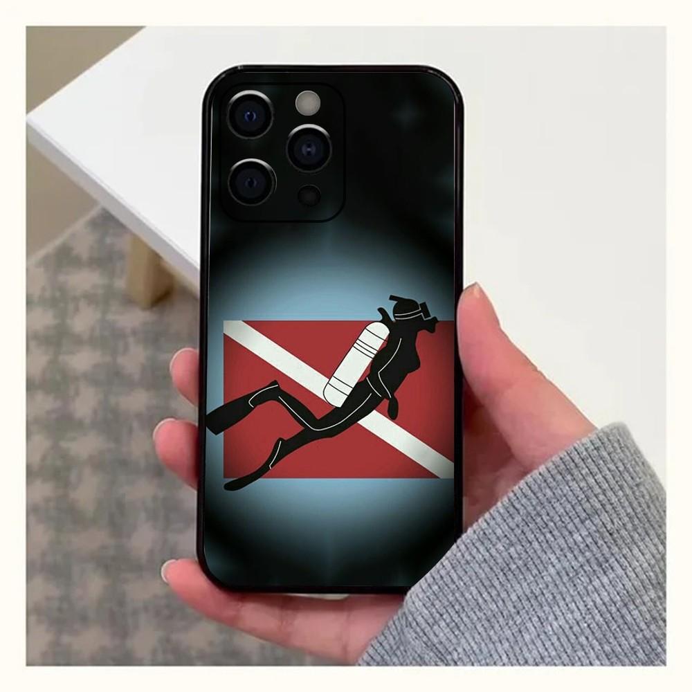 Scuba Diving Dive Flag Phone Case For Apple iPhone 15,14,13,12,11,Pro,X,XS,Max,XR,Plus,Mini Soft Black Cover