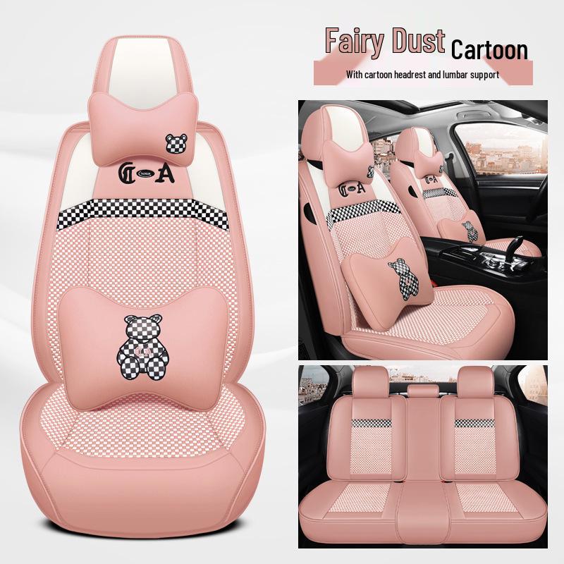 Bestune Cartoon Car Seat Cushion: Universal Leather-Linen Wrap for All Seasons