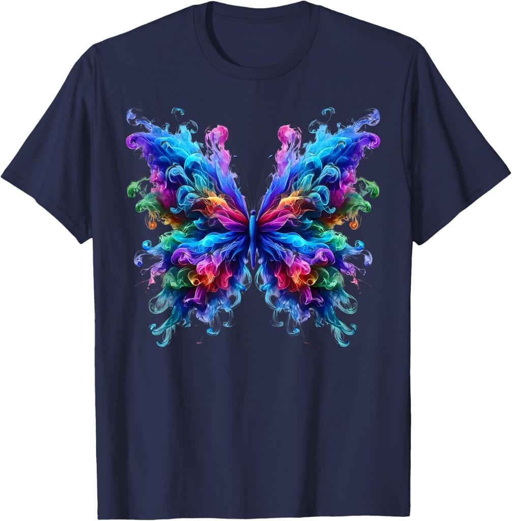 Vibrant Smoke Butterfly Graphic Tee Men's Breathable Crewneck Casual Trip T-Shirt