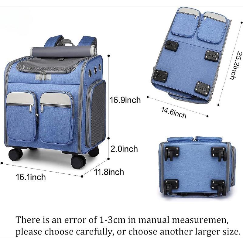 Wheeled Pet Carrier Backpack Pet Rolling Carrier Backpack for Small Dogs Medium Cats Fit up 17lbs with Removable Wheels