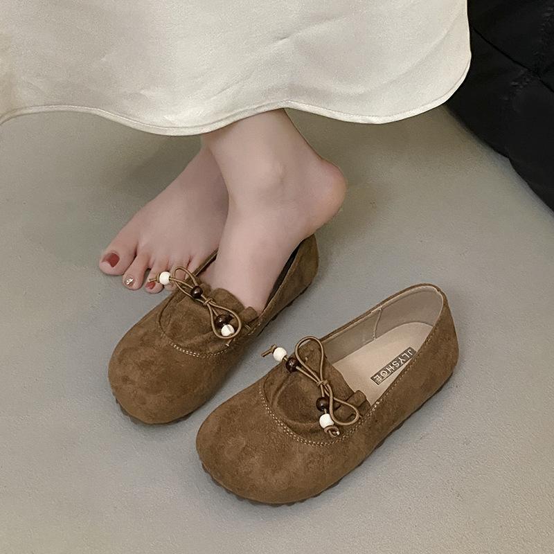 22 autumn new retro beaded lazy soft leather soft sole casual single shoes Boken shoes