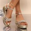 Gold Silver Ankle Strap Wedges Sandals Women Summer 2026 Comfortable Lightweight Heels Shoes Woman Plus Size Platform Sandalias