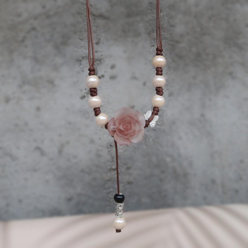 Concubine Butterfly Ethnic Style Ceramic Long Sweater Chain Female Antique Pendant Retro Chinese Style Butterfly Necklace