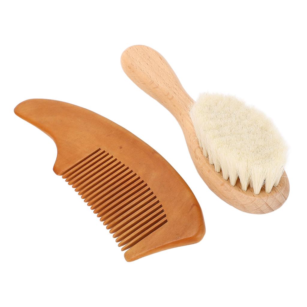 Baby Hair Brush and Comb Set Soft Wool Bristles Beech Wood Handle Infant Hair Brush Comb Set