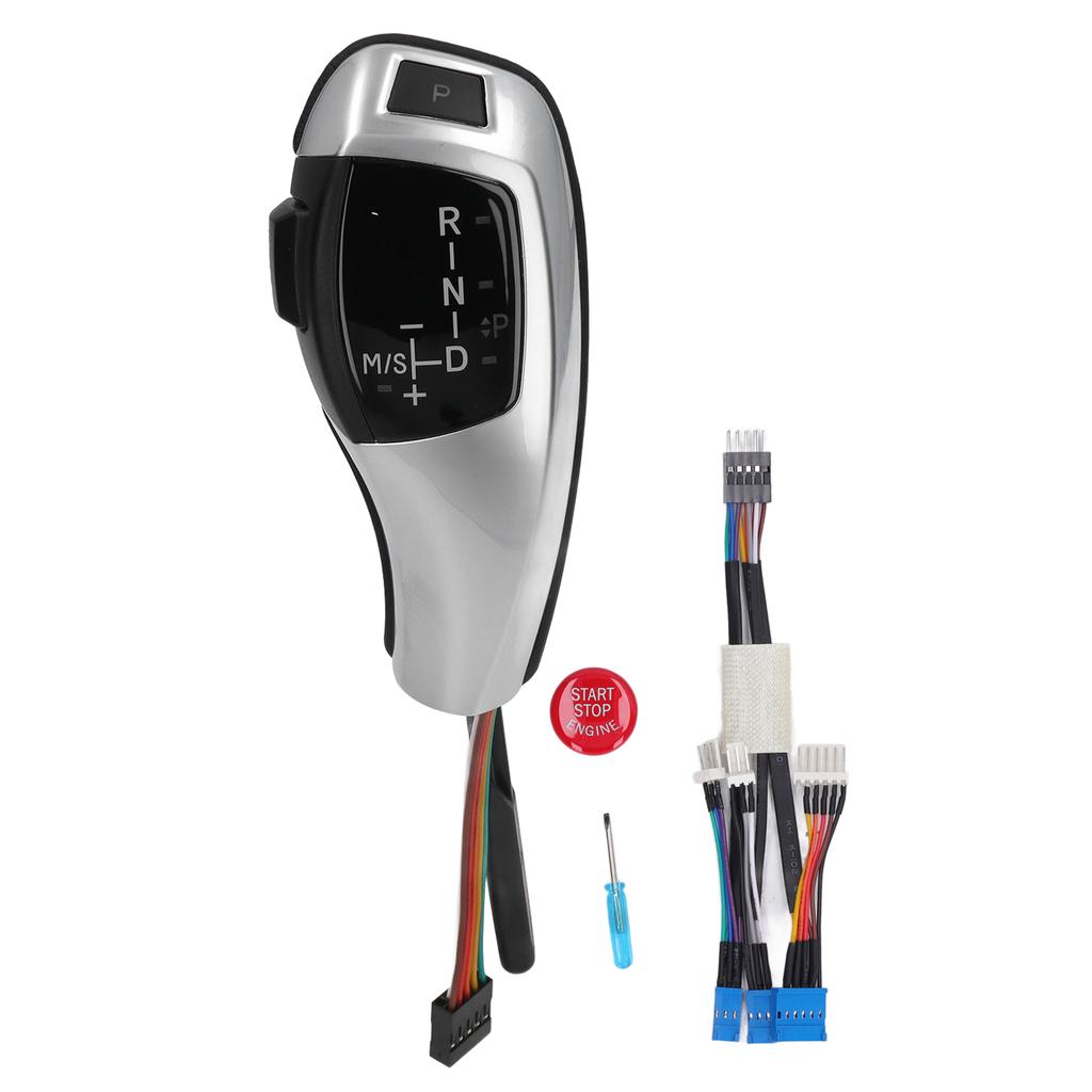 LED-Schaltknauf Schalthebelkopf Nachrüstsatz mit Motor Start/Stopp-Knopf für E61 E60 E46 Linkslenker Silberfarben
