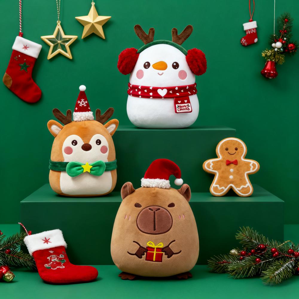 1/3/6PCS Santa Snowman Reindeer Plush Pillow Toys Capybara Stuffed Animal Christmas Home Decor Gifts