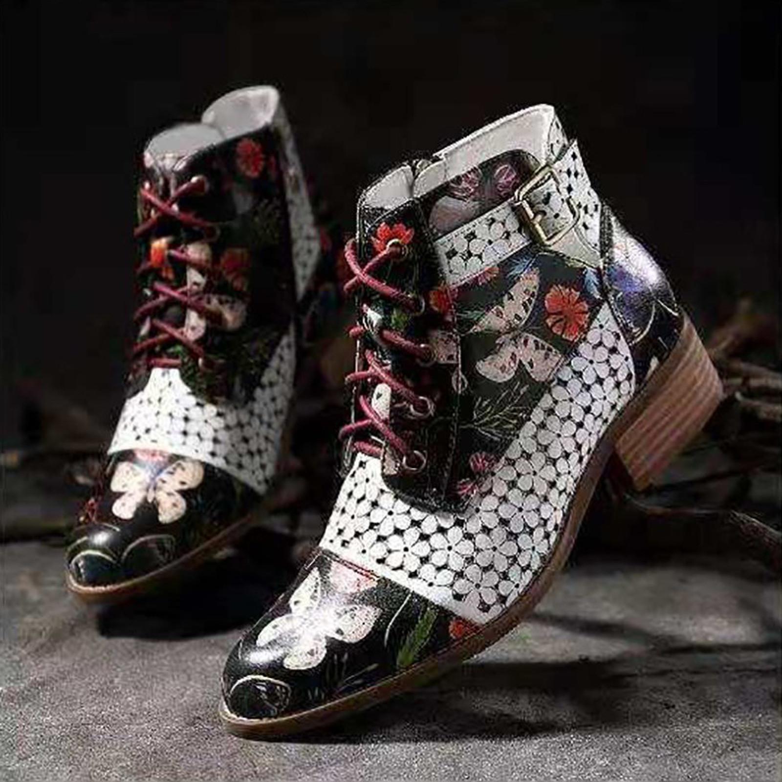 

Women s Winter Leather Pattern Zipper Buckle Outdoor Boots Low Heel Pointed Shoes 43 чорний