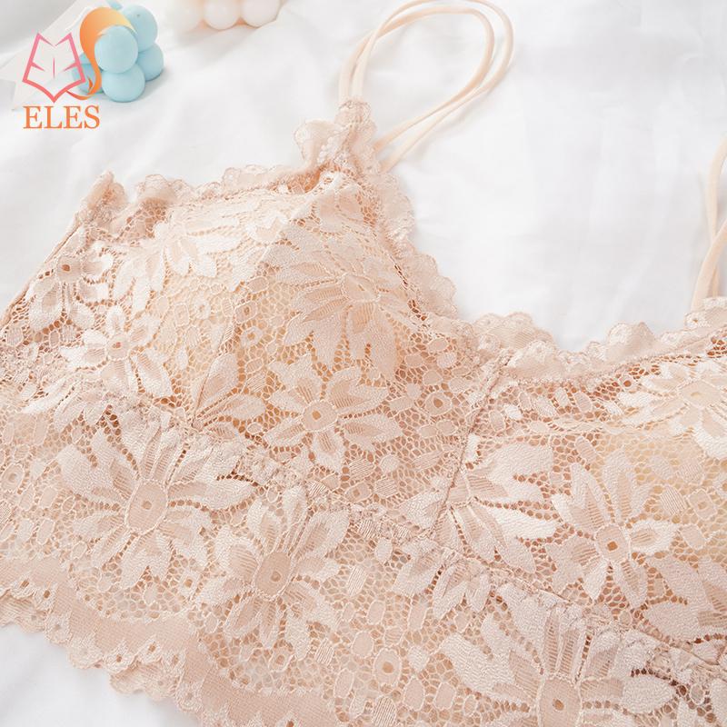 Women Lace Flower Bra Double Strap Backless Tank Top Vest No Restraint Breathable Underwear