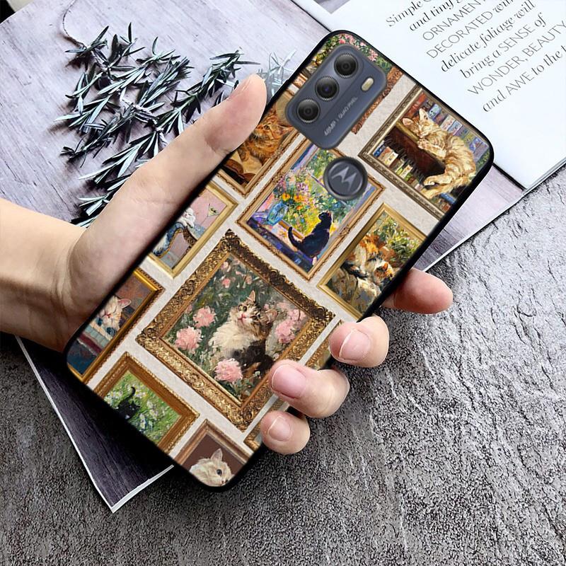 cat art aesthetic Phone Case For Moto G86 G85 G75 G15 G05 G56 G72 G53 G54 G84 G60 G31 G32 G24 G 5G G Play