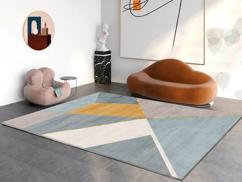 Light Luxury Geometric Rugs for Living Room Nordic Style Easy Clean Sofa Area Non-slip Floor Mat Bedroom Lounge Carpet Washable