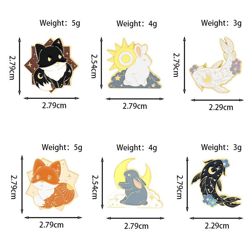 Creative Yin Yang Animal Brooch - Fox & Rabbit Cartoon Badge with Alloy Drip Oil Ornaments