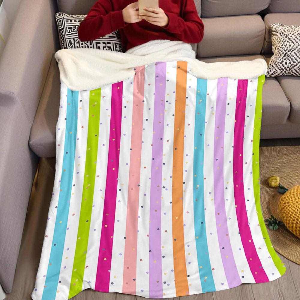 Rainbow Dot Stripe Flannel Blanket Warm Soft Halloween Christmas Decorative Couch Warm Cozy All-Season Gift