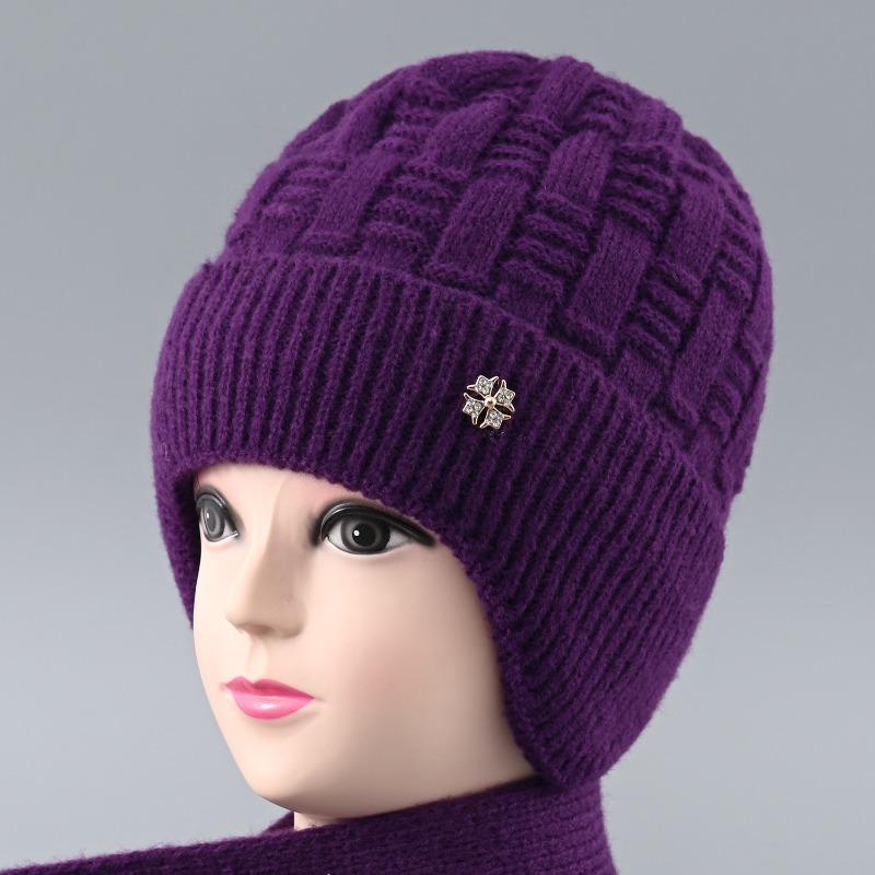 Hat Lady Winter Old Lady Rabbit Hair Warm Ear Protector Wool Hat Fleece Warm Knitted Hat