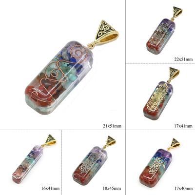 1Pc naturalny kryształ 7 wisiorek z kamieniem czakry żywica prostokątne wisiorki do tworzenia biżuterii DIY akcesoria naszyjnikowe Craft codziennego noszenia