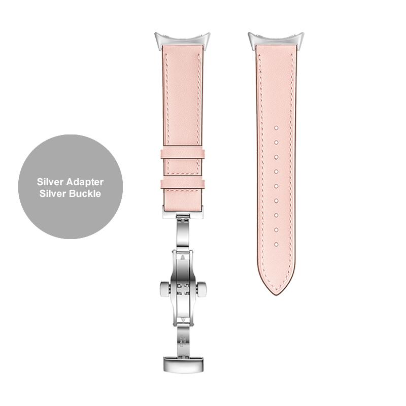Butterfly buckle Leather Strap For Google Pixel Watch Band Pixel Watch Watchbands Bracelet With adapter (Silver/Black/Rose gold)