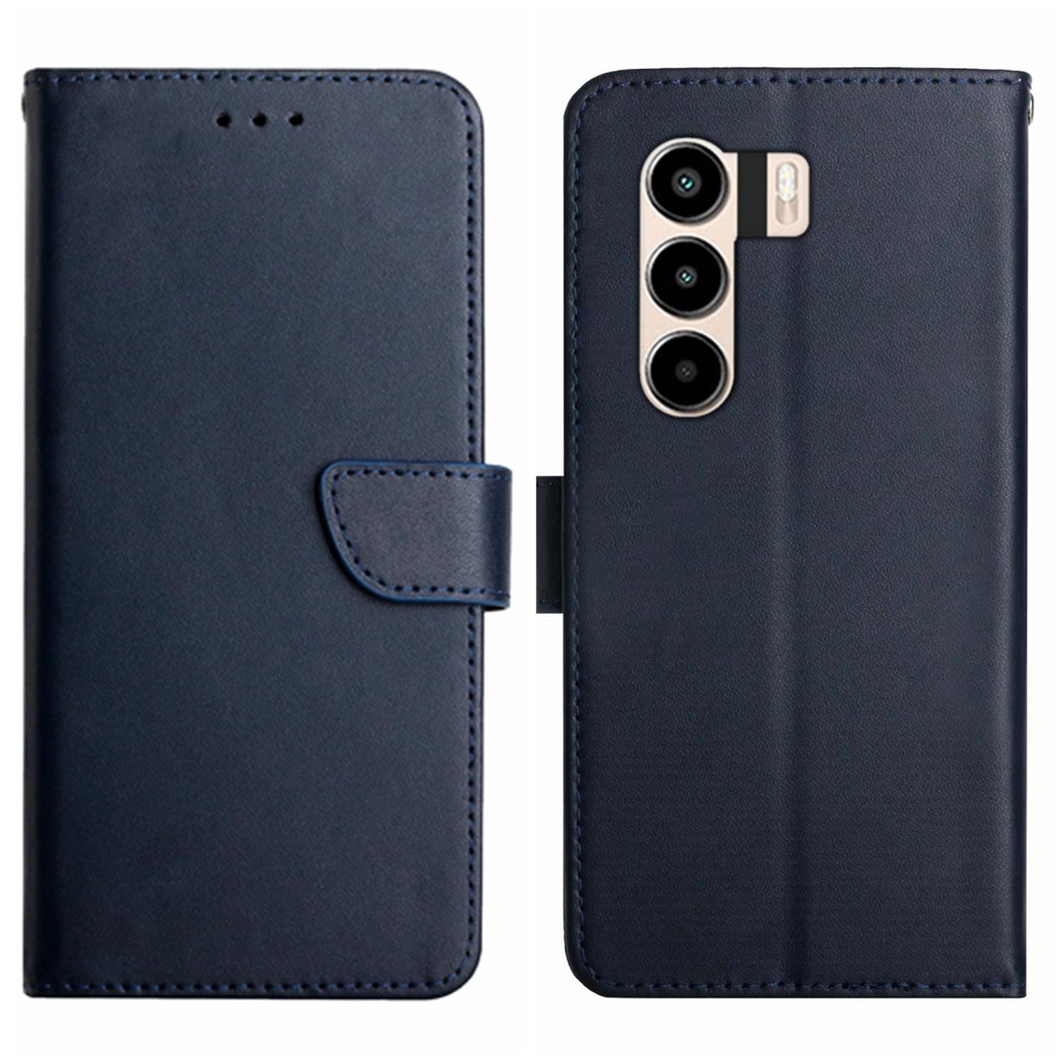 

For itel Power 70 4G Case Genuine Cow Leather Phone Cover Nappa Texture Blue