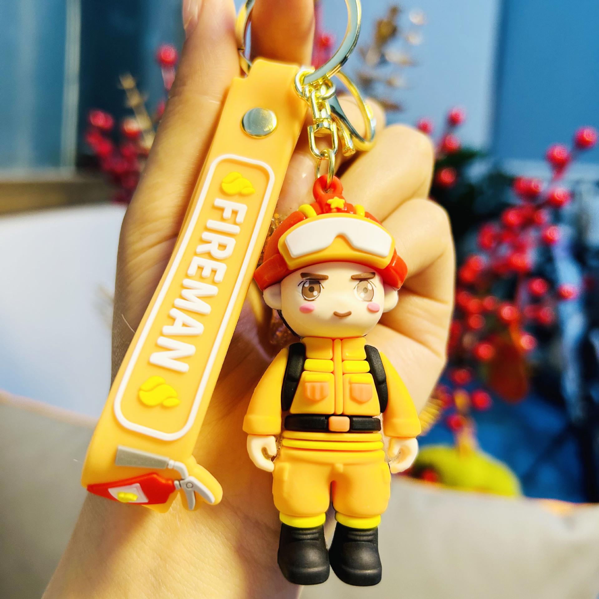Cartoon Firefighter & Police Keychain: Stylish, Cute Pendant for Bags & Cars